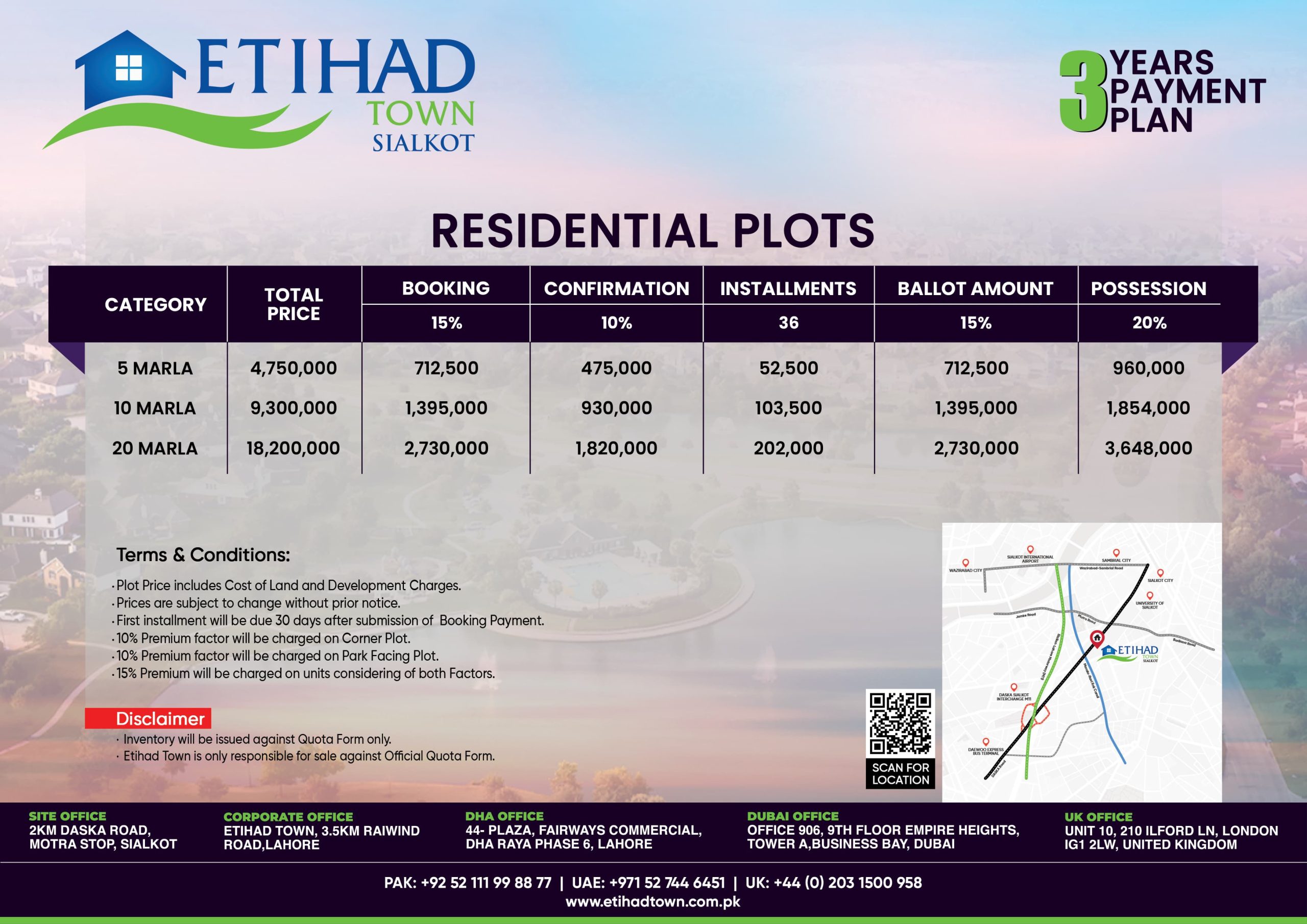 Etihad Town Sialkot - Residential Plots Payment Plan