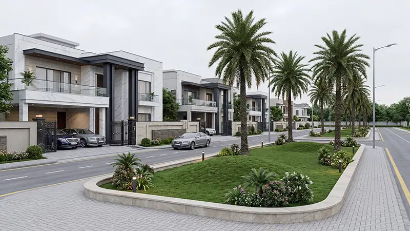 Secure gated community entrance at Etihad Town Phase II