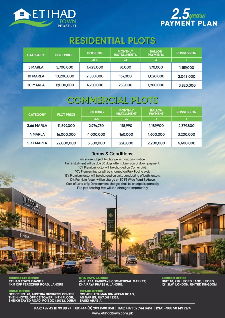 Etihad Town Phase 2 Payment Plan